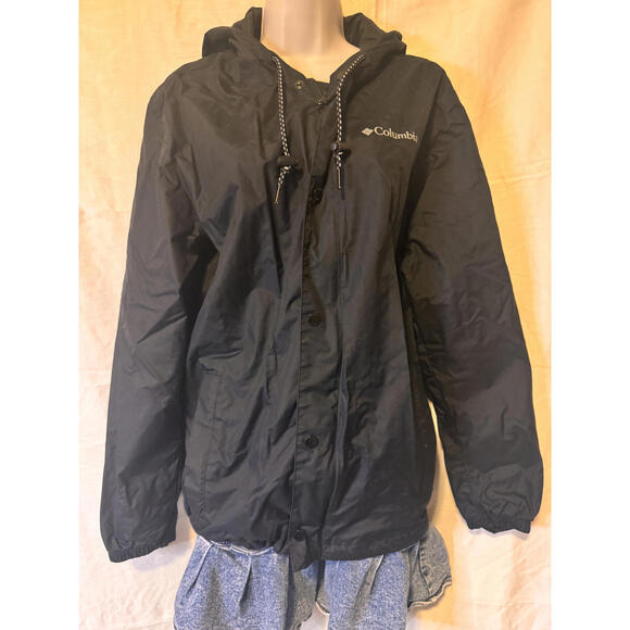 COLUMBIA MEN'S LINED WINDBREAKER BLACK HOODED JACKET SIZE L - Picture 2 of 11